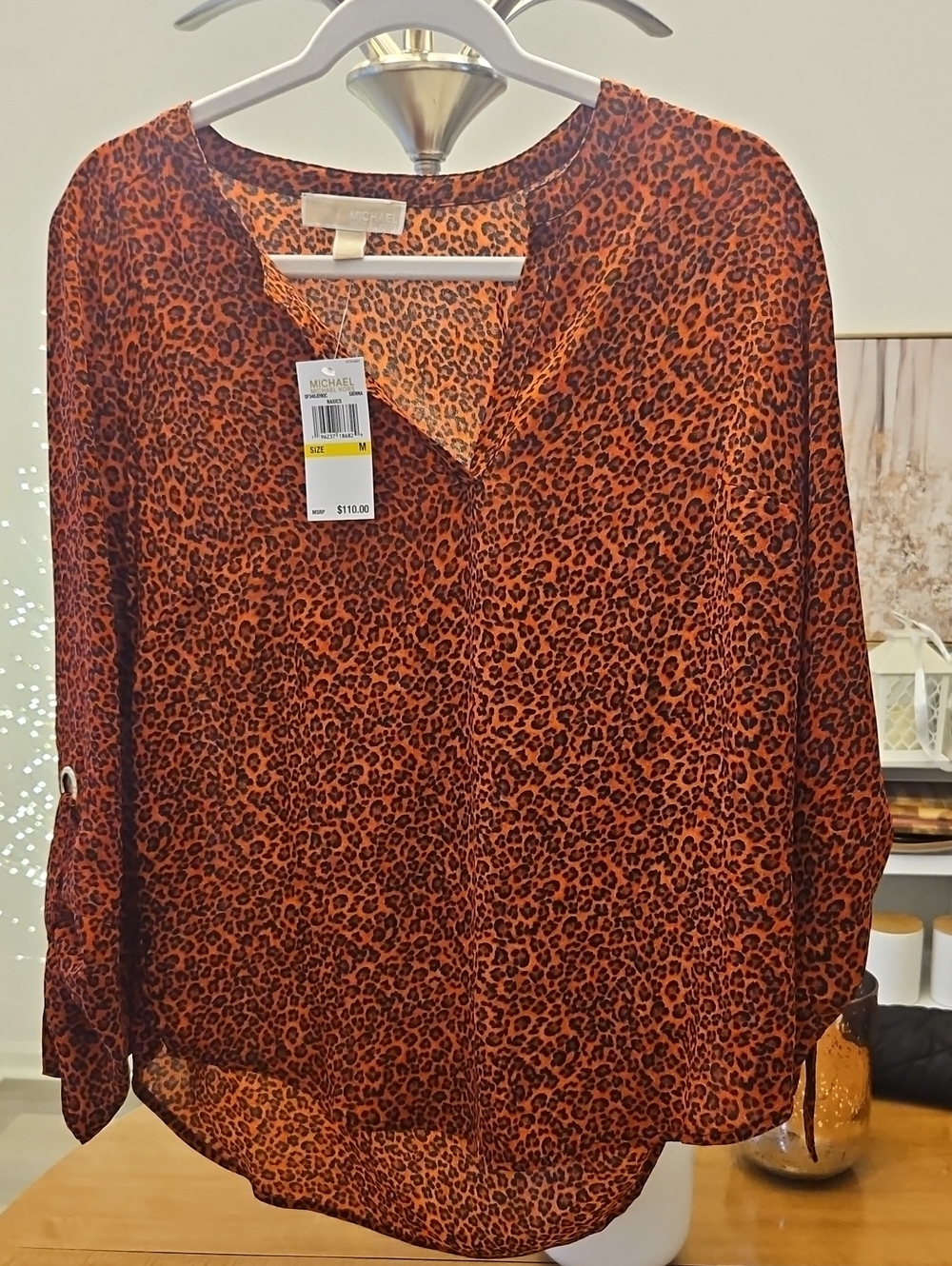 Michael Kors Rust Leopard-Print V-Neck Blouse